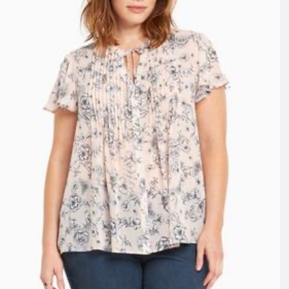 Torrid Floral Print Pleated Chiffon Tie Front Top Pink Size 4 - Picture 1 of 5